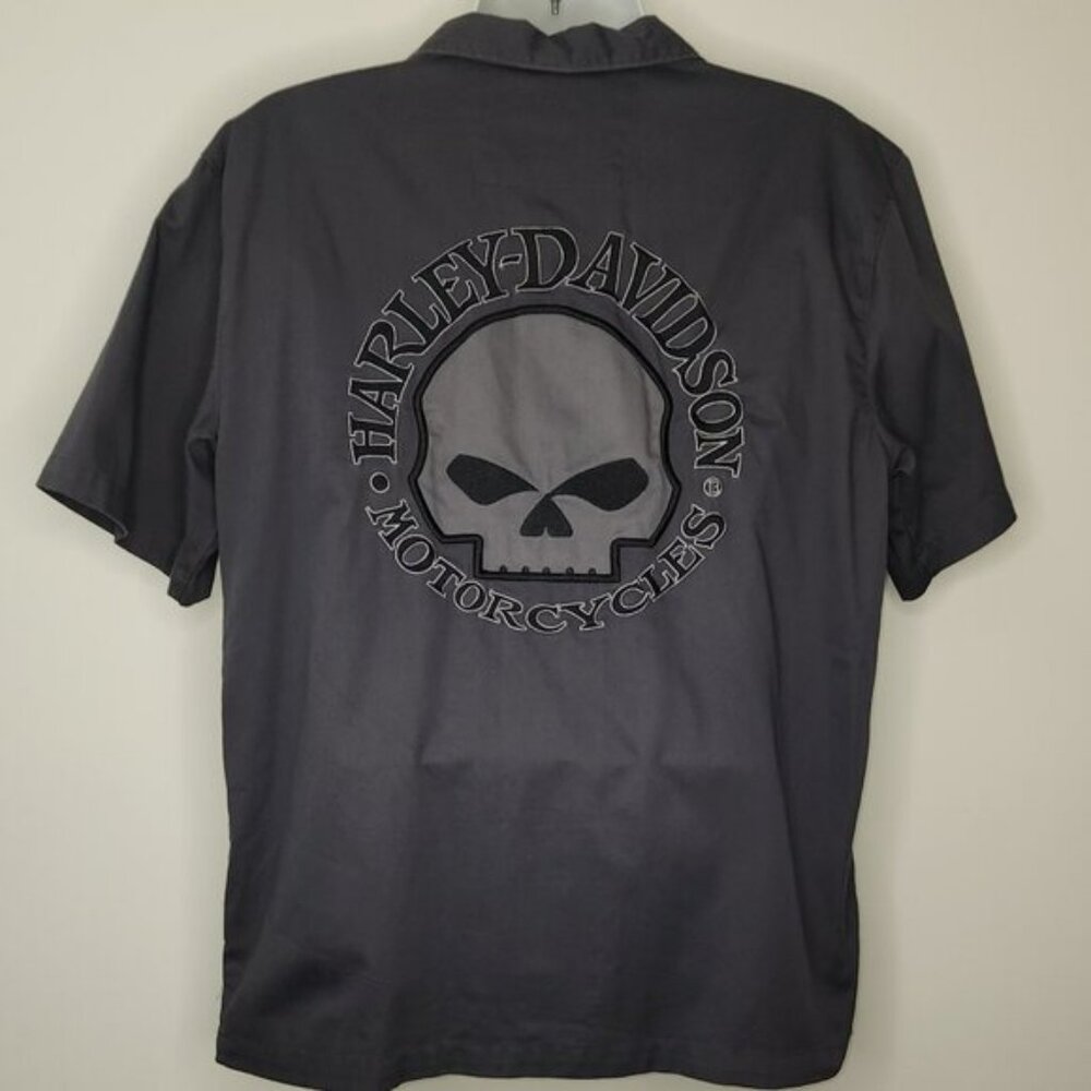 Harley Davidson Motorcycle Skull Embroidered Button Shirt (L)